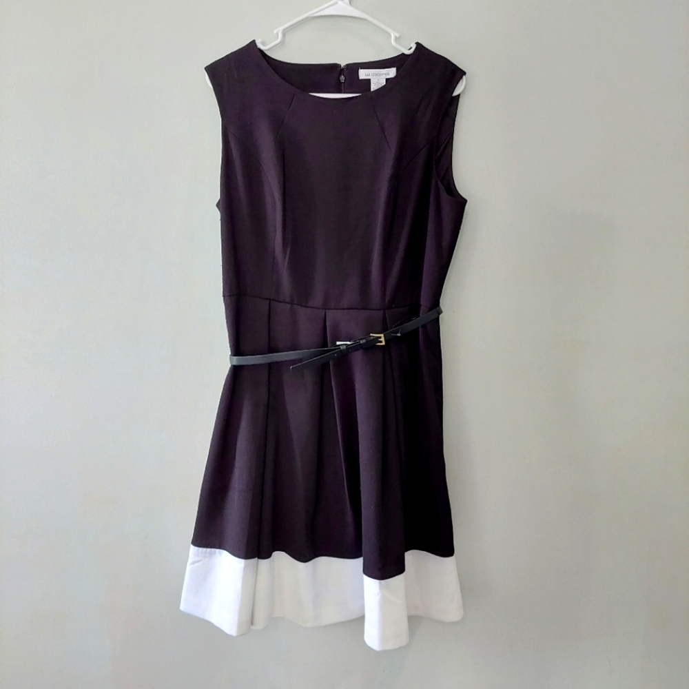 Liz Claiborne dress size 12 black white sleeveless scoopneck knee length
